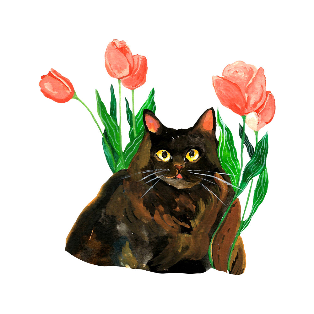 Cat & Tulips